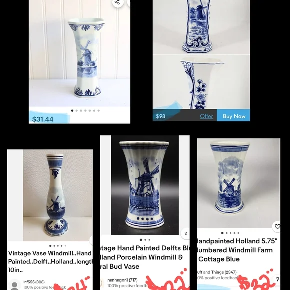 Delft Holland | Accents | Vintage Delfts Blue Holland Hand Painted Vase ...
